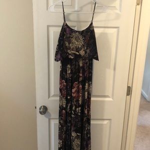 Purple floral spaghetti strap maxi